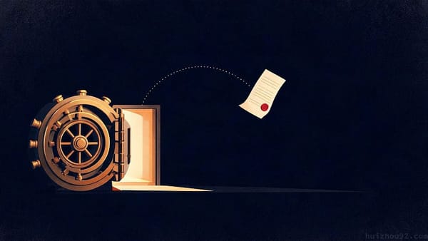 An open bank vault spilling light, with the sealed authorization still in mid-air and nowhere near the door